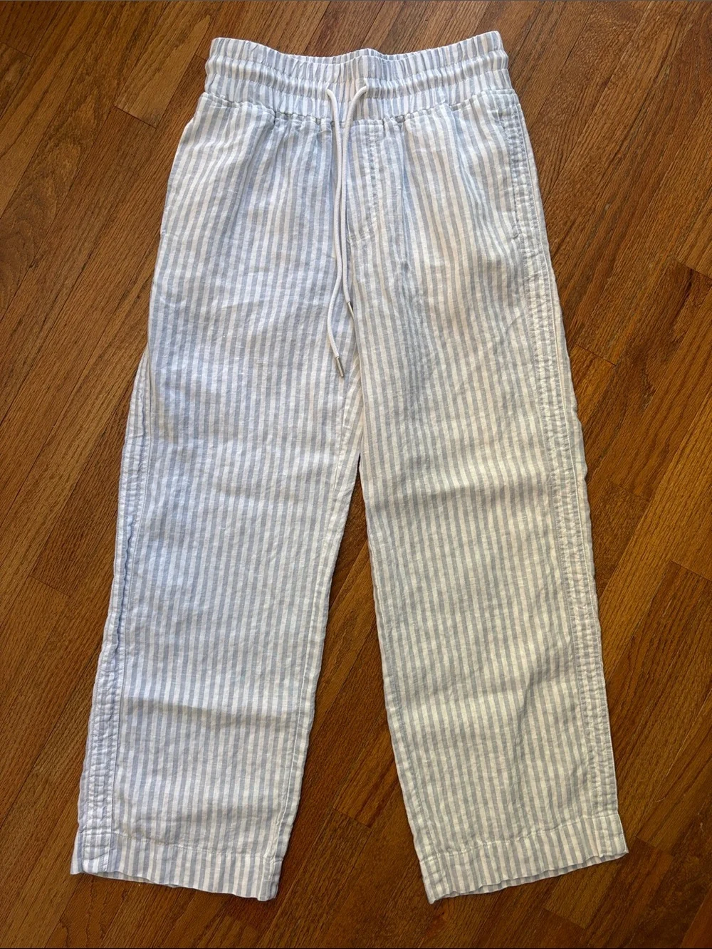 Women’s Quince Linen Wide Leg Pants Sky Blue Mariner Stripe Small Long